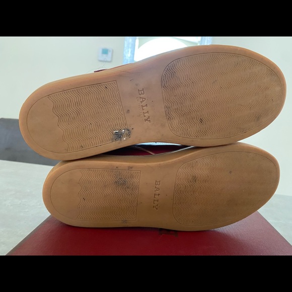 BALLY HERICK RED COLOR BLOCK PATENT LEATHER HI TOP VELCRO STRAPS LOGO SNEAKERS - Picture 6 of 8